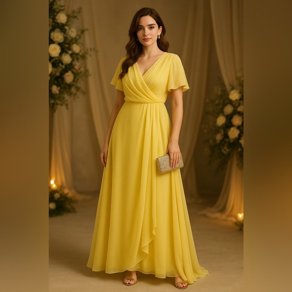 Stacees Yellow Chiffon Maxi Dress Size 16 – Elegant Daffodil Formal Gown